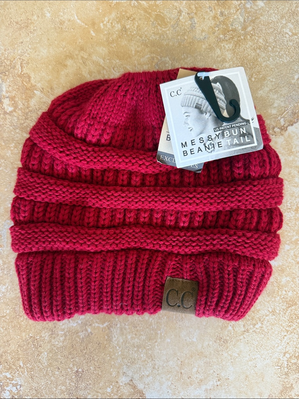 C.C Kids Crimson Knit Messy Bun Beanie with Folded Cuff